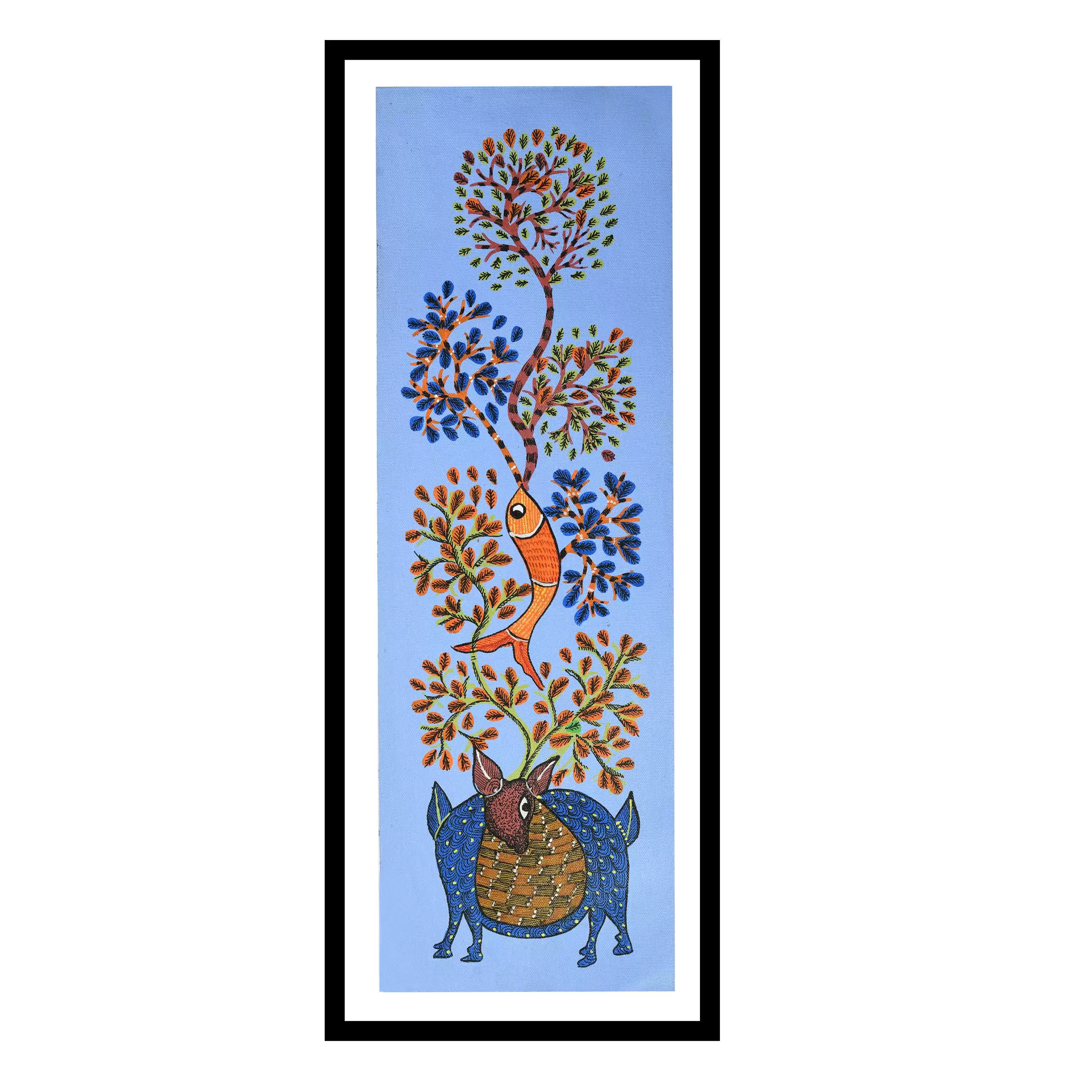 Deer, Fish & Tree Gond Art Painting for Home Wall Art Decor